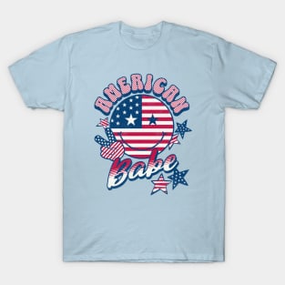 American Babe American Flag Retro Smiley Face T-Shirt